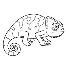 a black and white drawing of a chameleon on a white background
