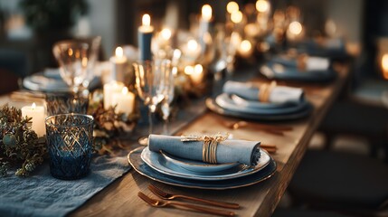 Elegant Rustic Thanksgiving Table Setting: Candles, Dinnerware, & Autumn Decor