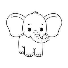 A cute cartoon elephant outline on a white background for coloring