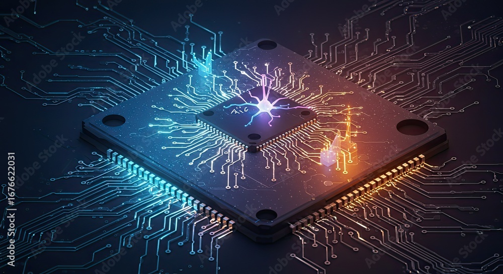 Aufkleber experience the future of innovation with a vibrant neural network powering a complex electronic circ