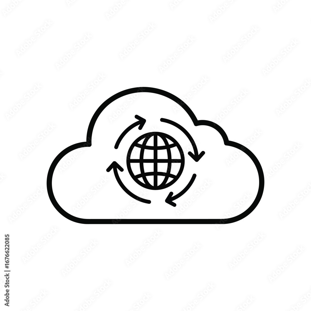 Poster global cloud connection: a digital representation of global data exchange, depicting the earth encir