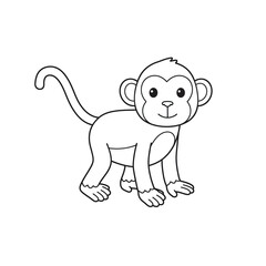 A cute monkey outline for coloring book on a white background