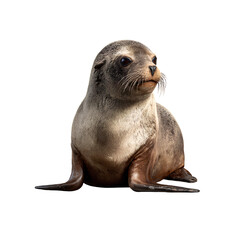 cute baby sea lion, sitting on the ground, transparent background
