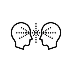 Mind Sync: An illustration depicting two heads facing each other with radiant dots, symbolizing the concept of telepathy, deep connection, or shared consciousness.