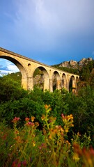 Obraz premium Ancient stone arch bridge over a valley