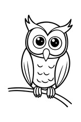 Cute cartoon owl perched on a branch for coloring and early learning fun