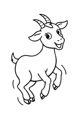 Happy jumping goat coloring page for kids fun farm animal line art