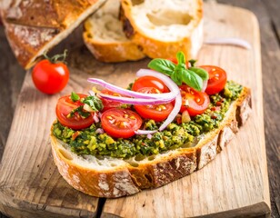 Bruschetta with pesto and cherry tomatoes