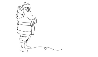 Continuous one line art drawing a santa claus.