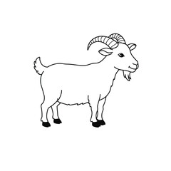 A black and white goat outline on a white background for coloring