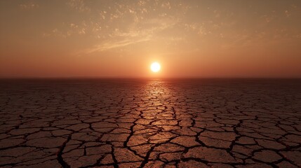 Stunning Sunset Over Cracked Earth: A View of Climate Change Impact