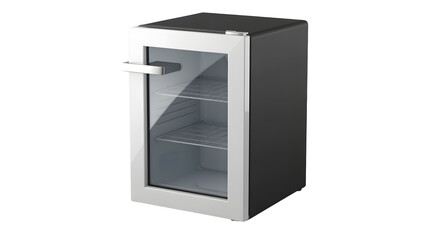 Modern compact cooler showcasing refreshing beverages with sleek glass door and shelves