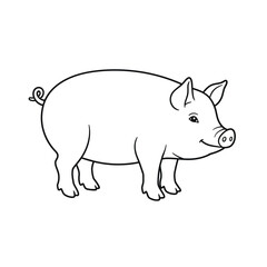 A simple outline of a pig on a white background for coloring