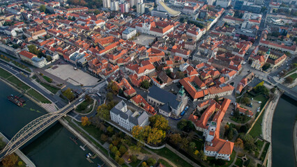 Fototapeta premium Aerial view of the city Gyor in Hungary on on a sunny day in autumn.