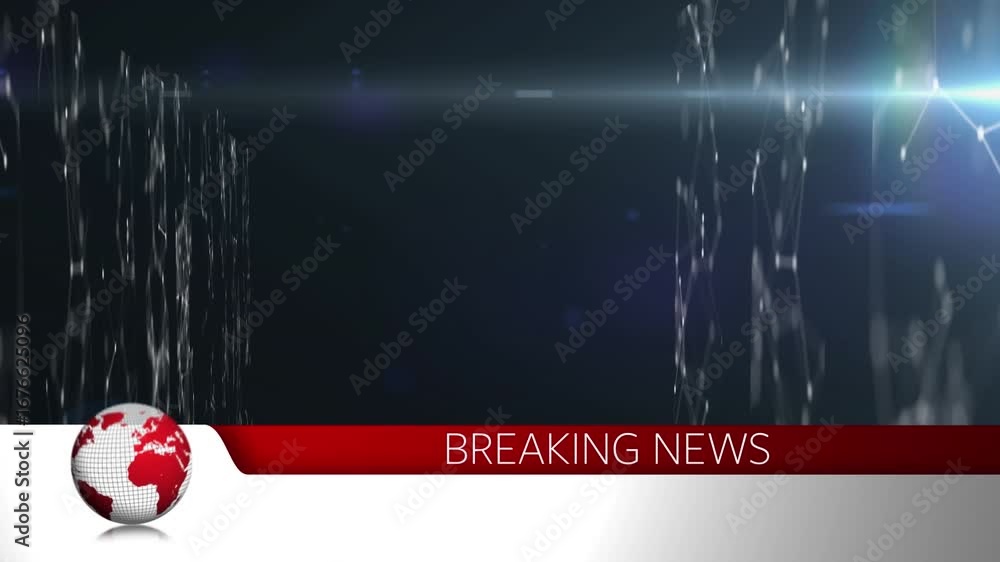 Aufkleber animation of globe with breaking news text over network of connections on black background