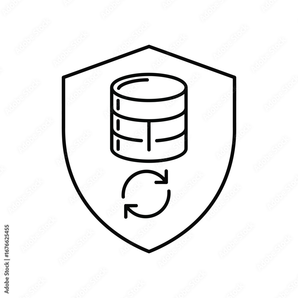 Poster data security shield icon: a sleek, minimalist illustration of a digital shield with a database icon