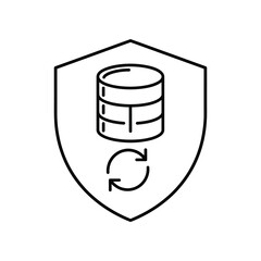 Data security shield icon: A sleek, minimalist illustration of a digital shield with a database icon, symbolizing robust data protection and information security.