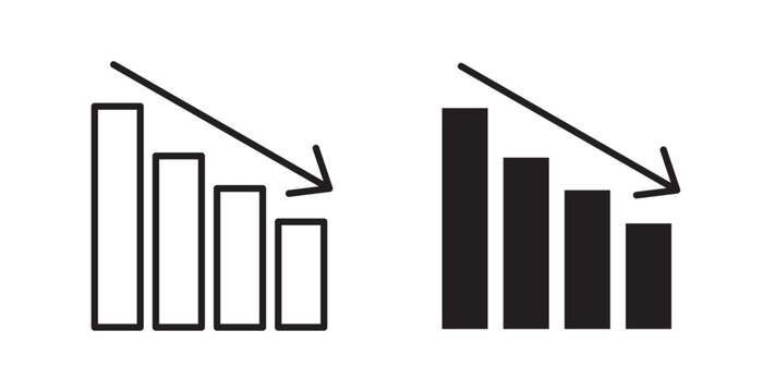 Decrease icon. Decrease, reduction, decline, drop, downturn, loss, downsizing .Vector illustration with stroke and fill on a white&nbsp;background.