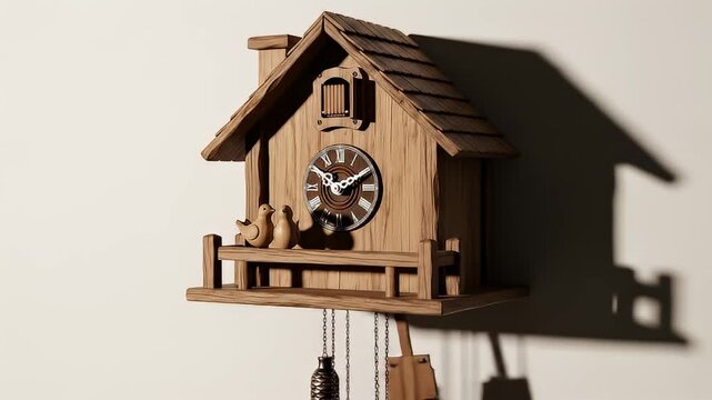 Rustic Wooden Cuckoo Clock Hanging on a Wall Home Decor