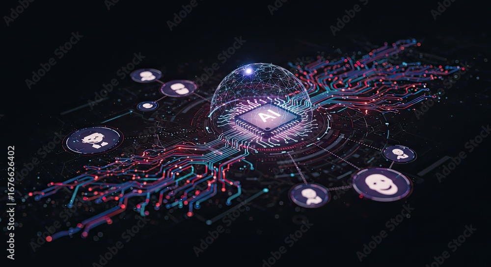 Aufkleber dynamic ai network connects people globally through advanced technology and data, showcasing innovat