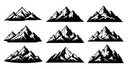Vector art of set of mountain range silhouette for logo or icon for POD
