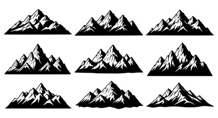 Vector art of set of mountain range silhouette for logo or icon for POD