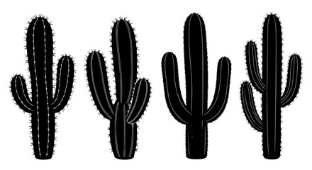Vector art of set of four cactus silhouettes for design use for POD