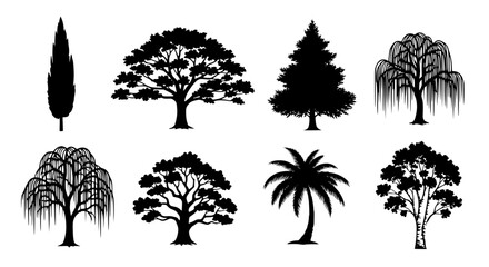 Vector art of collection of various tree silhouettes for design use for POD