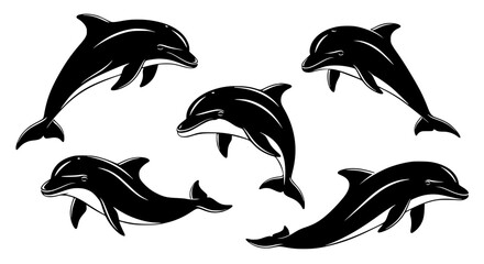 Fototapeta premium Vector art of silhouette of dolphins swimming in the ocean for POD