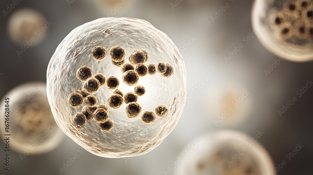 Aufkleber a detailed, high-resolution, scientific illustration showcasing a cell with embedded particles, high