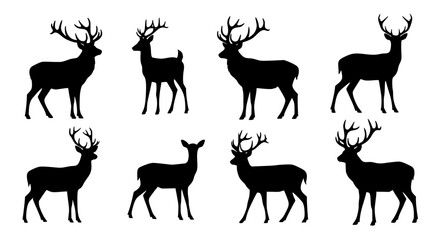 Fototapeta premium Vector art of collection of deer silhouettes in various poses for POD