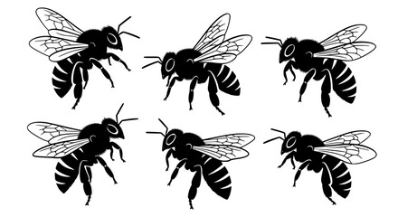 Naklejka premium Vector art of set of bee silhouettes for design and decoration for POD