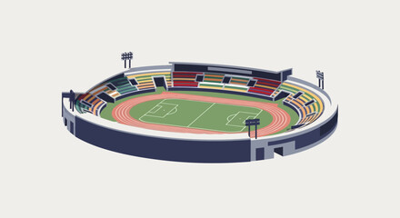 Obraz premium Isometric view of a stadium with running track and colorful seating