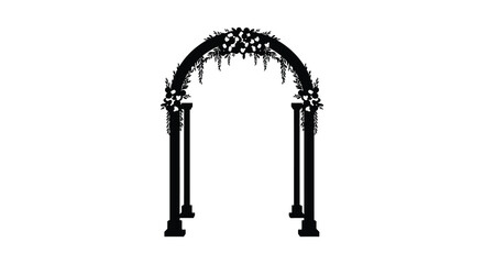 a black archway with spiky decorations on top and two pillars