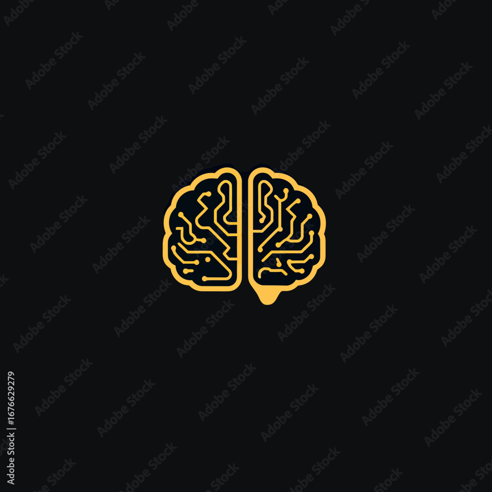 Aufkleber minimalist digital brain logo design with circuit board pattern in flat style on dark background sym