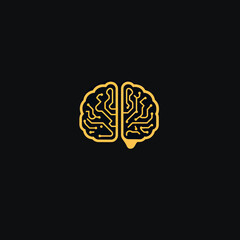Minimalist digital brain logo design with circuit board pattern in flat style on dark background symbolizing technology and intelligence concept