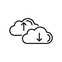 Cloud data sharing: A clean vector design, with a cloud icon featuring upward and downward arrows. A simple representation of information exchange in the digital age, symbolizing easy.