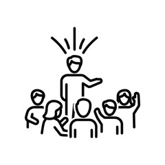 Leadership and Inspiration: A symbolic illustration of a leader guiding a group, radiating inspiration and vision, fostering collaboration, and direction