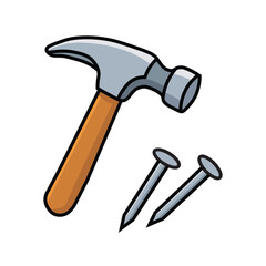 Illustration Vector Graphic Cartoon of a Hammer and Nail for Construction and Tool
