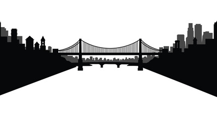 City skyline with a large suspension bridge over water