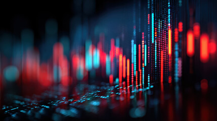 Abstract digital data visualization with red and blue lights