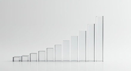 Rising Clear Glass Bar Chart on White Background