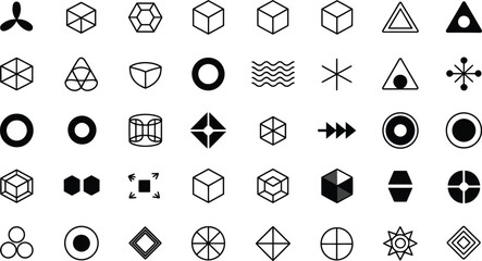 Geometric Shapes and Symbol Icons Collection – Abstract Design Elements on Minimal Background for Modern Graphic Projects, Web Design, Branding, Posters, and Creative Digital Artwork