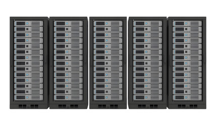 Modern server racks aligned for powerful data center processing and network infrastructure solutions.