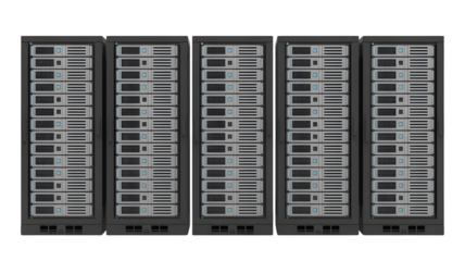 Modern server racks aligned for powerful data center processing and network infrastructure solutions.