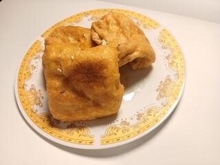 Tahu Goreng or Fried Tofu, Indonesia traditional food, made from fermented soybean extract.