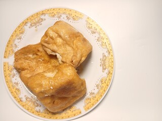 Tahu Goreng or Fried Tofu, Indonesia traditional food, made from fermented soybean extract.