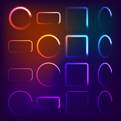 Glow Frames Vector Set, square, oval, rectangle, circle 