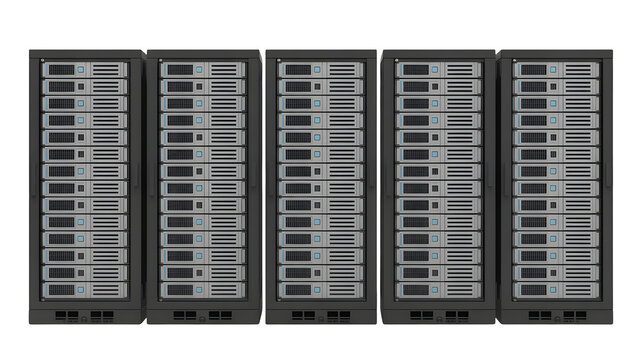 Modern server racks aligned for powerful data center processing and network infrastructure solutions.