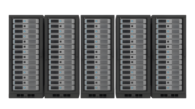 Modern server racks aligned for powerful data center processing and network infrastructure solutions.
